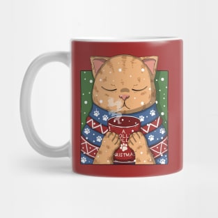 Cute Tabby Cat Drinking Coffee On Christmas Mug